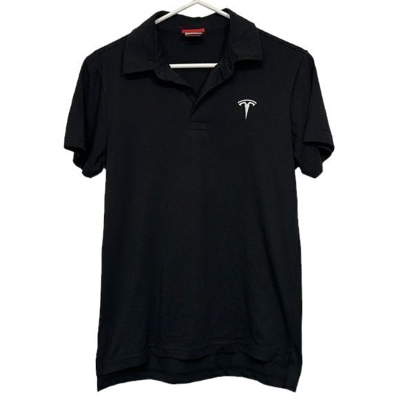 Men's Tesla Motors Polo Black Pullover Short S/S Shirt Employee Size Small EUC